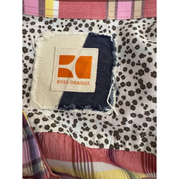 Hugo Boss Orange Label L Check Cotton Flip Cuffs Long Sleeves Mens Casual Shirt - Picture 5 of 7